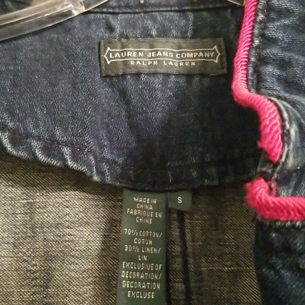 Ralph Lauren Black Label Navy Denim Military-Style Jacket with Pink Trim - Picture 2 of 4
